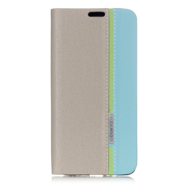 Samsung Galaxy A8+ (2018) Handy Hülle - Bookcover aus Leder - mit Kontrastfarben - beige