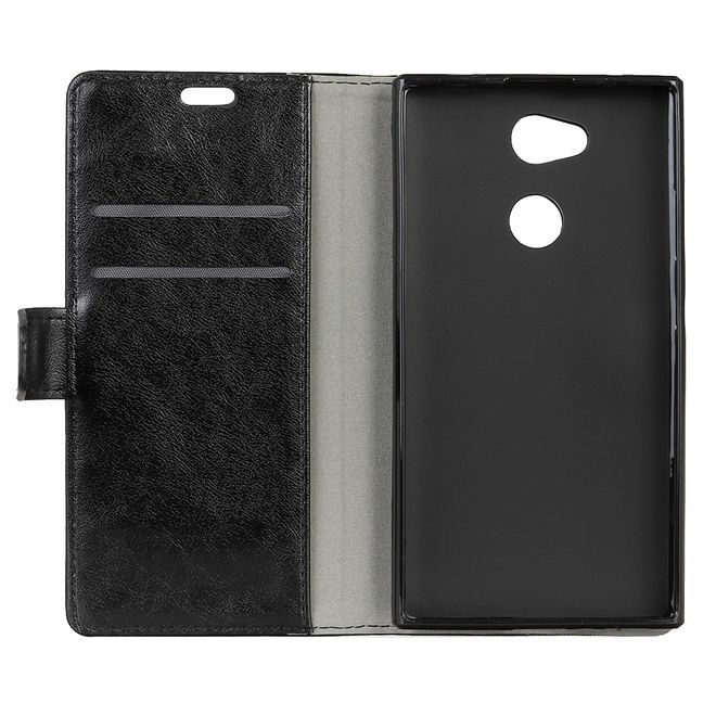 Sony Xperia L2 Handy Hülle - Crazy Horse Leder Case - mit Magnetverschluss und Standfunktion - schwarz