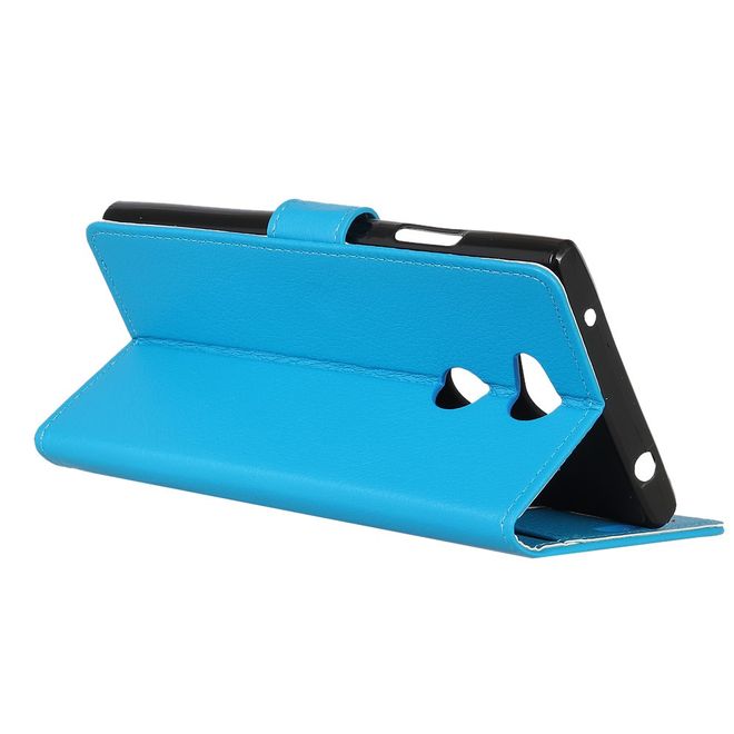 Sony Xperia L2 Handyhülle - Bookcover aus Leder - mit Litchitextur und Standfunktion - blau