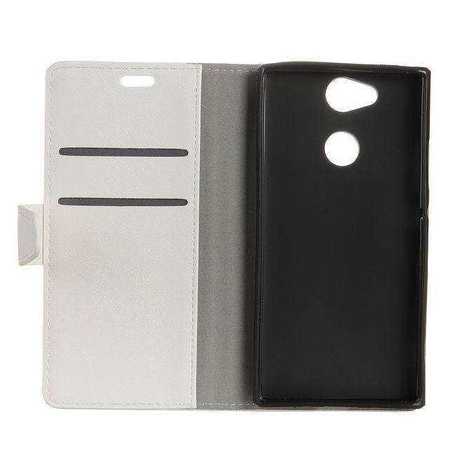 Sony Xperia XA2 Handyhülle - Crazy Horse Leder Case - mit Standfunktion - weiss