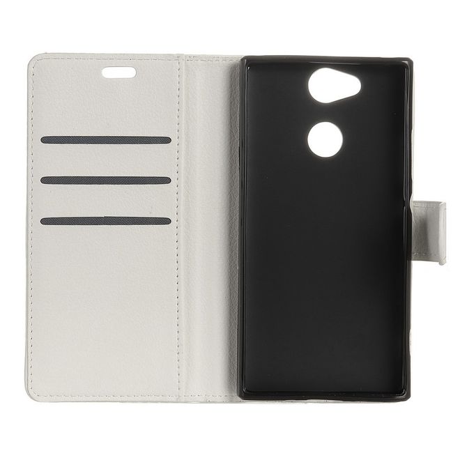 Sony Xperia XA2 Handy Hülle - Bookcover aus Leder - mit Litchitextur und Standfunktion - weiss