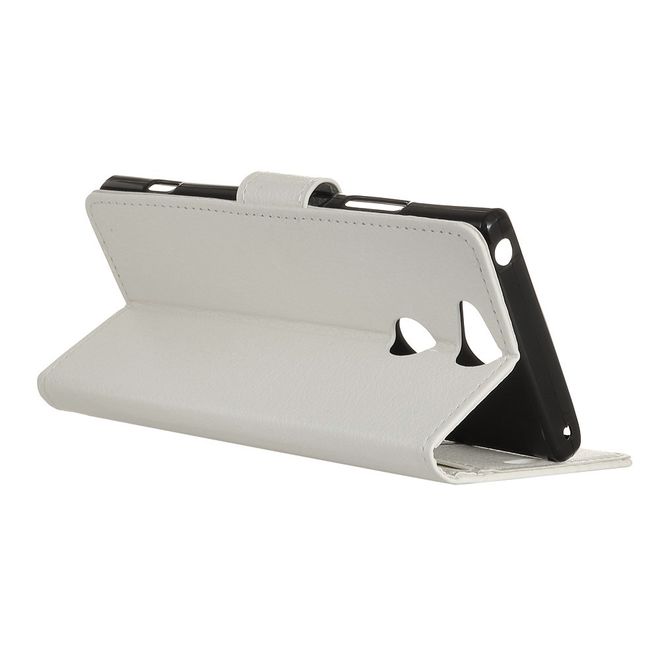 Sony Xperia XA2 Handy Hülle - Bookcover aus Leder - mit Litchitextur und Standfunktion - weiss