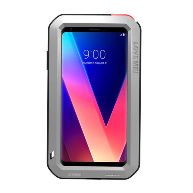 Love Mei - LG V30 Hülle - Case aus Metall und Schutzglas - Powerful Series - silber