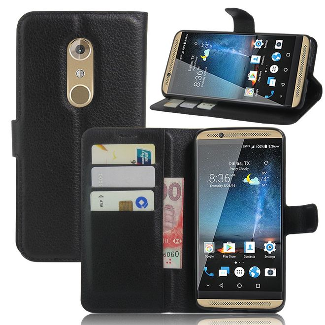 ZTE Axon 7 Handyhülle - Case aus Leder - mit Litchitextur und Standfunktion - schwarz