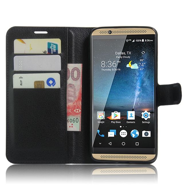 ZTE Axon 7 Handyhülle - Case aus Leder - mit Litchitextur und Standfunktion - schwarz