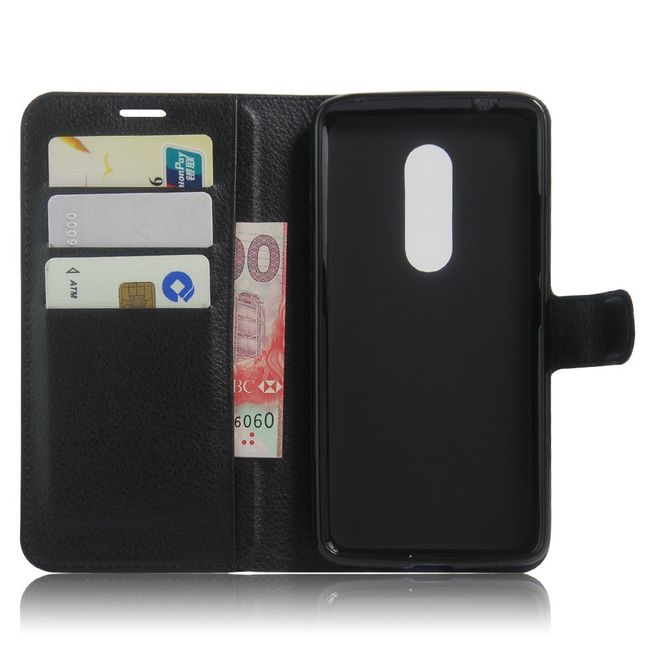 ZTE Axon 7 Handyhülle - Case aus Leder - mit Litchitextur und Standfunktion - schwarz