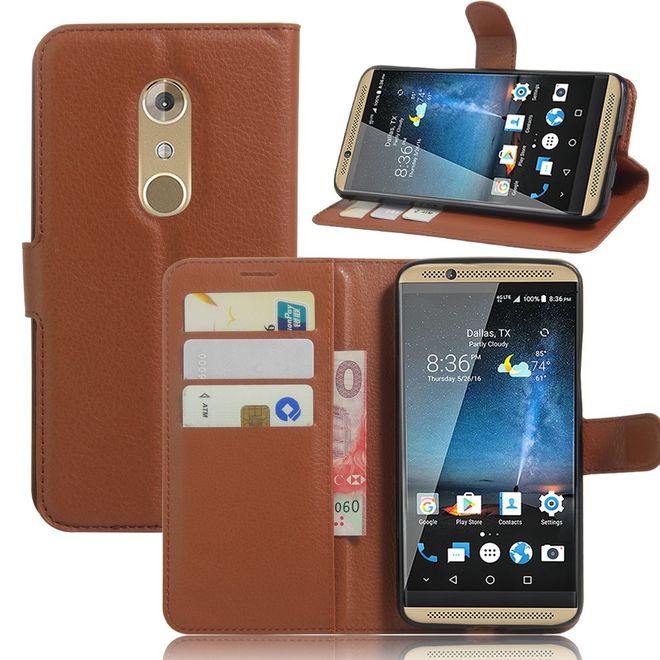ZTE Axon 7 Handyhülle - Case aus Leder - mit Litchitextur und Standfunktion - braun