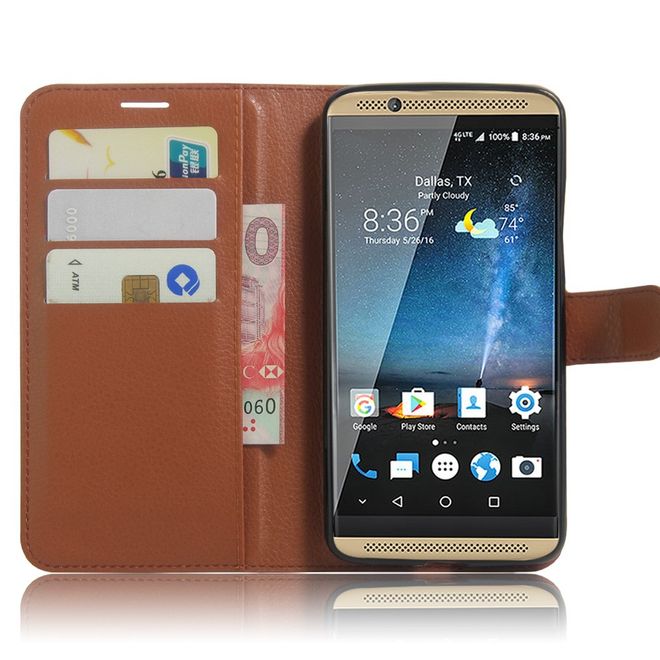ZTE Axon 7 Handyhülle - Case aus Leder - mit Litchitextur und Standfunktion - braun