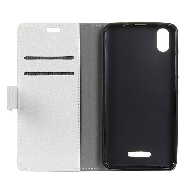 Wiko Lenny 4 Plus Handy Hülle - Bookcover Case aus Leder - mit Standfunktion - weiss