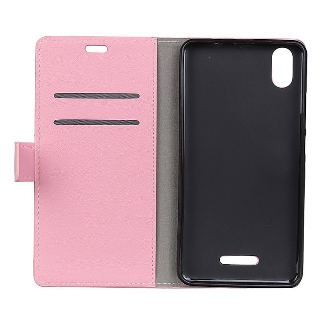 Wiko Lenny 4 Plus Handy Hülle - Bookcover Case aus Leder - mit Standfunktion - pink
