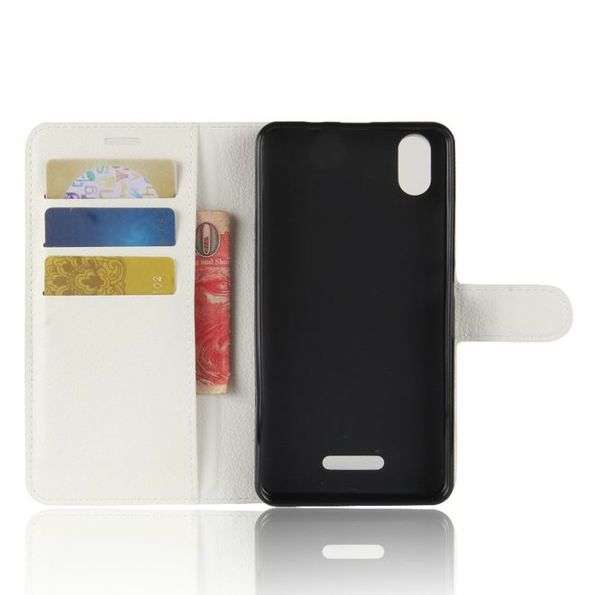 Wiko Lenny 4 Plus Handyhülle - Case aus Leder - mit Magnetverschluss und Litchitextur - weiss