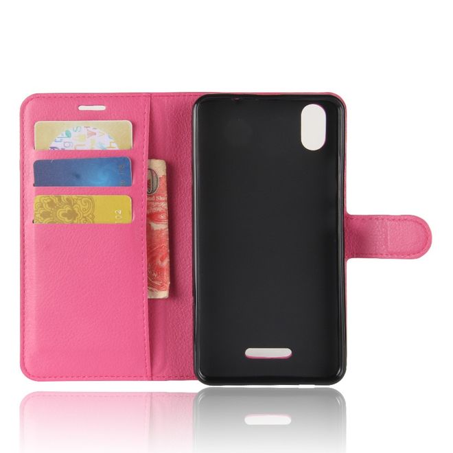 Wiko Lenny 4 Plus Handyhülle - Case aus Leder - mit Magnetverschluss und Litchitextur - rosa