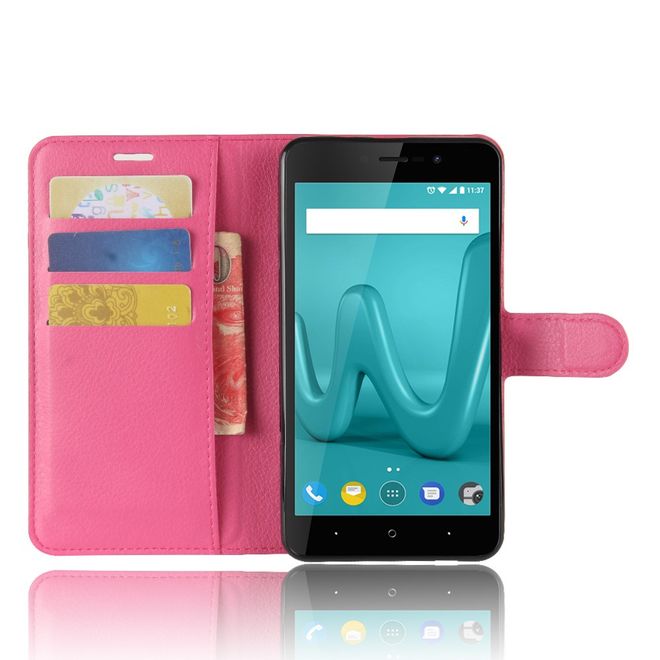 Wiko Lenny 4 Plus Handyhülle - Case aus Leder - mit Magnetverschluss und Litchitextur - rosa