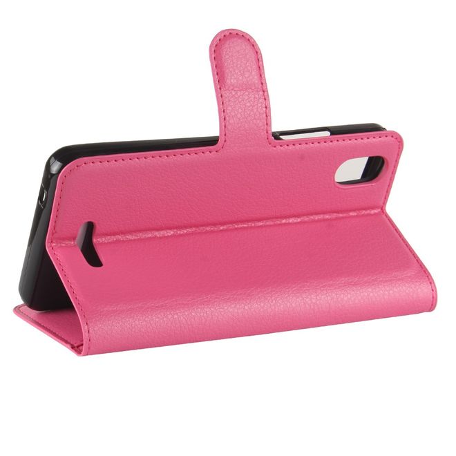 Wiko Lenny 4 Plus Handyhülle - Case aus Leder - mit Magnetverschluss und Litchitextur - rosa