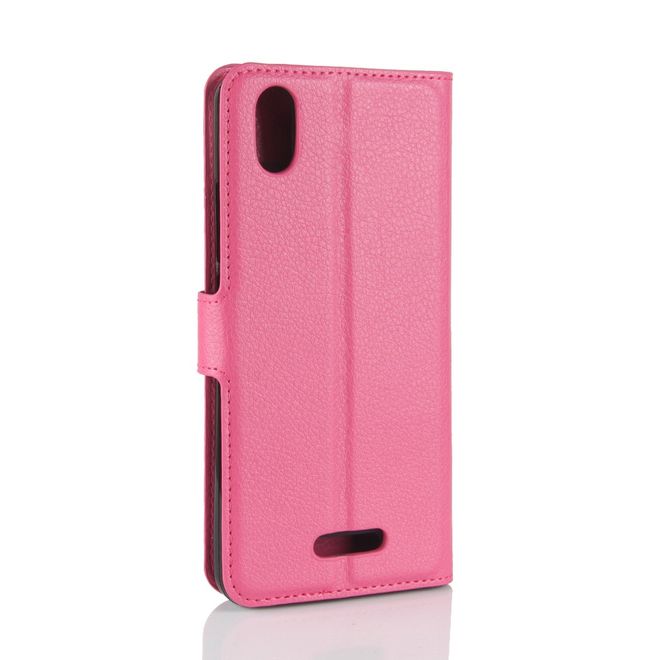 Wiko Lenny 4 Plus Handyhülle - Case aus Leder - mit Magnetverschluss und Litchitextur - rosa