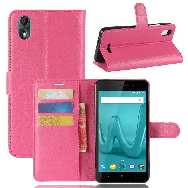Wiko Lenny 4 Plus Handyhülle - Case aus Leder - mit Magnetverschluss und Litchitextur - rosa