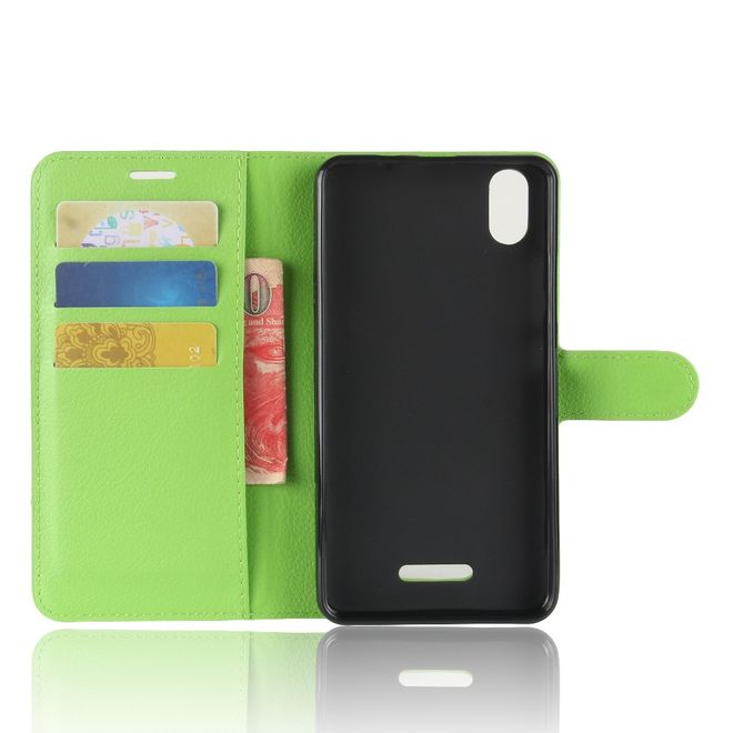 Wiko Lenny 4 Plus Handyhülle - Case aus Leder - mit Magnetverschluss und Litchitextur - grün