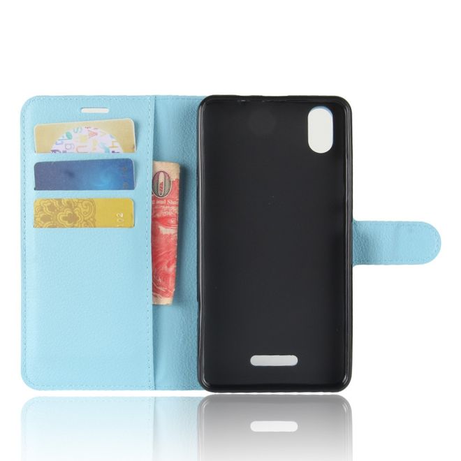 Wiko Lenny 4 Plus Handyhülle - Case aus Leder - mit Magnetverschluss und Litchitextur - blau