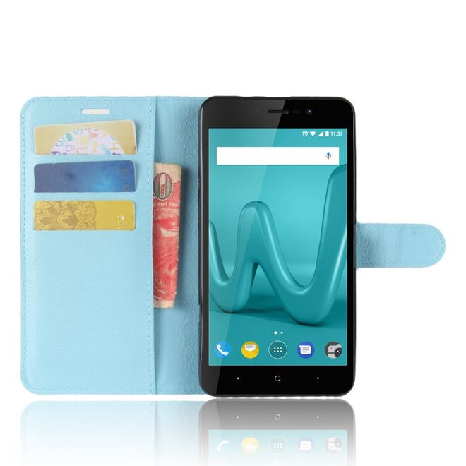 Wiko Lenny 4 Plus Handyhülle - Case aus Leder - mit Magnetverschluss und Litchitextur - blau
