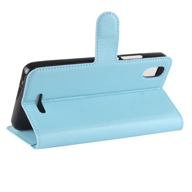 Wiko Lenny 4 Plus Handyhülle - Case aus Leder - mit Magnetverschluss und Litchitextur - blau