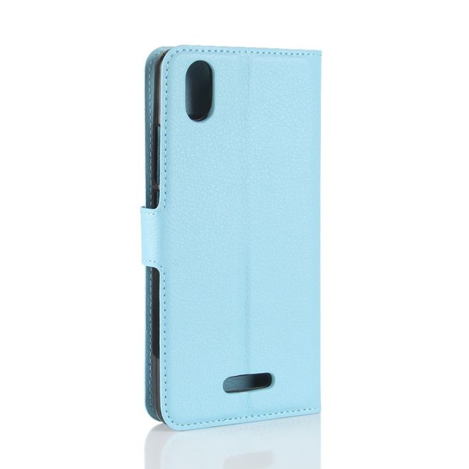Wiko Lenny 4 Plus Handyhülle - Case aus Leder - mit Magnetverschluss und Litchitextur - blau