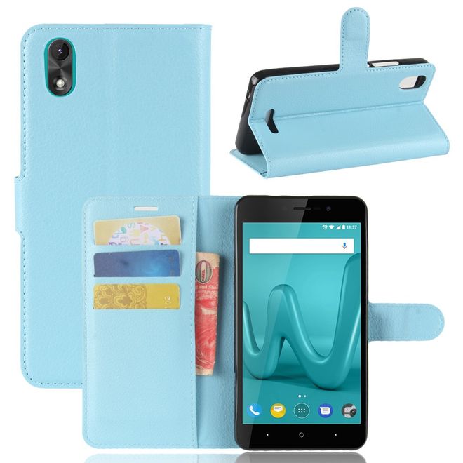 Wiko Lenny 4 Plus Handyhülle - Case aus Leder - mit Magnetverschluss und Litchitextur - blau