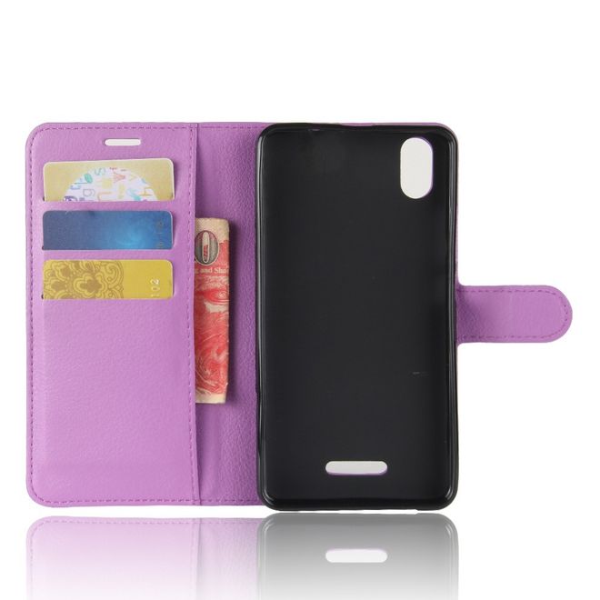 Wiko Lenny 4 Plus Handyhülle - Case aus Leder - mit Magnetverschluss und Litchitextur - purpur