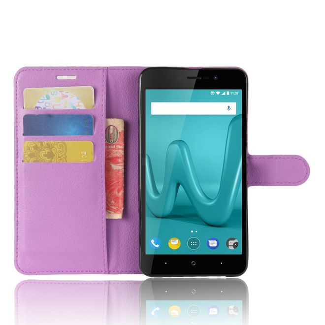 Wiko Lenny 4 Plus Handyhülle - Case aus Leder - mit Magnetverschluss und Litchitextur - purpur