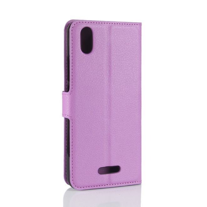 Wiko Lenny 4 Plus Handyhülle - Case aus Leder - mit Magnetverschluss und Litchitextur - purpur