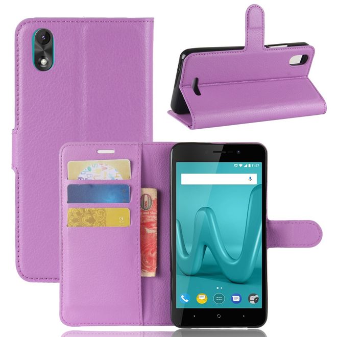 Wiko Lenny 4 Plus Handyhülle - Case aus Leder - mit Magnetverschluss und Litchitextur - purpur
