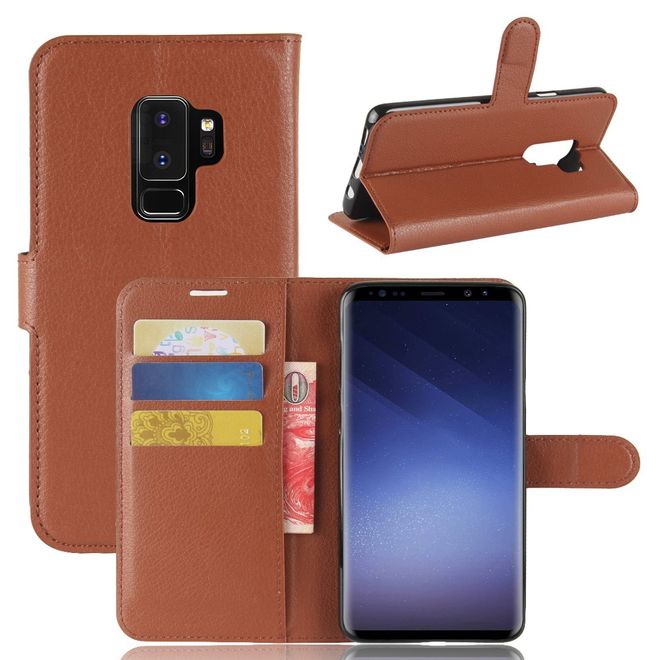 Samsung Galaxy S9 Plus Handy Hülle - Bookcover aus Leder - mit Standfunktion - braun