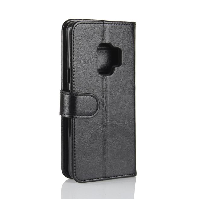 Samsung Galaxy S9 Handy Hülle - Crazy Horse Leder Cover - mit Standfunktion - schwarz