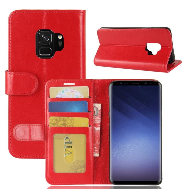 Samsung Galaxy S9 Handy Hülle - Crazy Horse Leder Cover - mit Standfunktion - rot