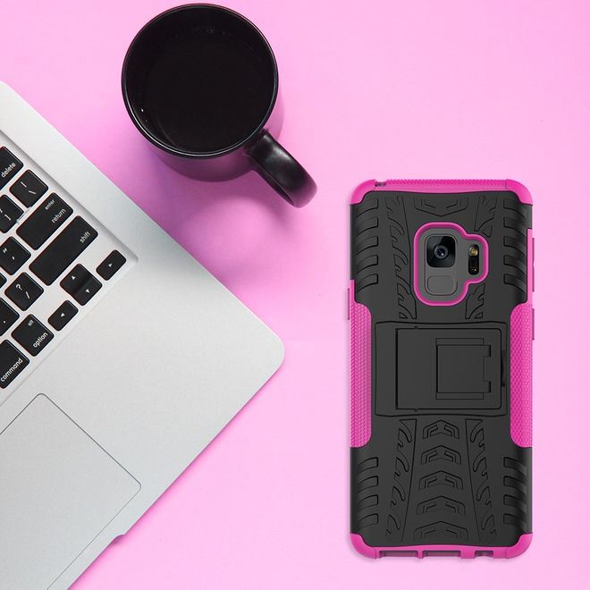 Samsung Galaxy S9 Hülle - Robustes Handy Case aus Plastik - mit Kickstand - rosa