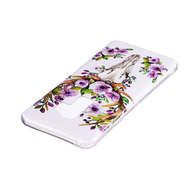 Samsung Galaxy S9 Handy Hülle - Fluoreszierendes Case aus flexiblem Plastik - Elch mit Blumen
