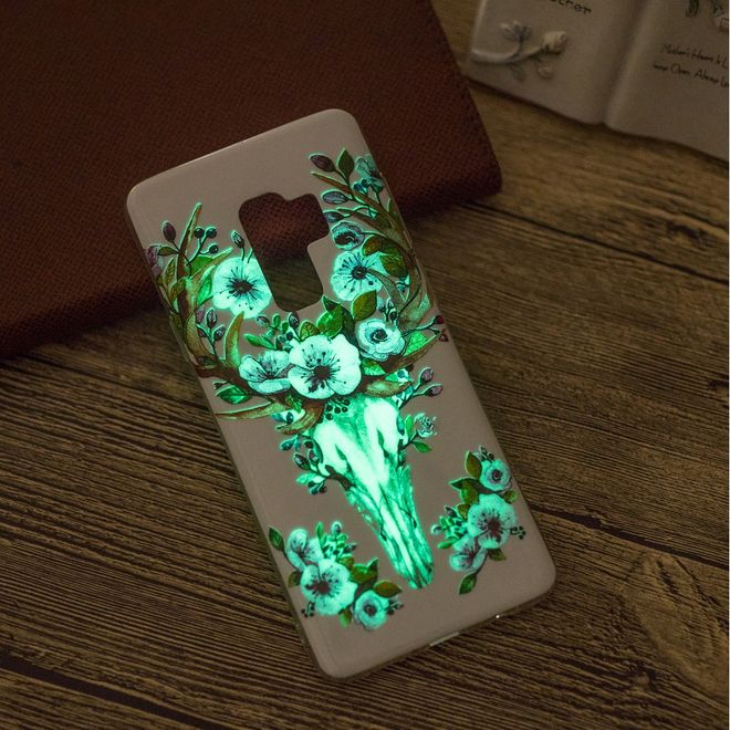 Samsung Galaxy S9 Handy Hülle - Fluoreszierendes Case aus flexiblem Plastik - Elch mit Blumen