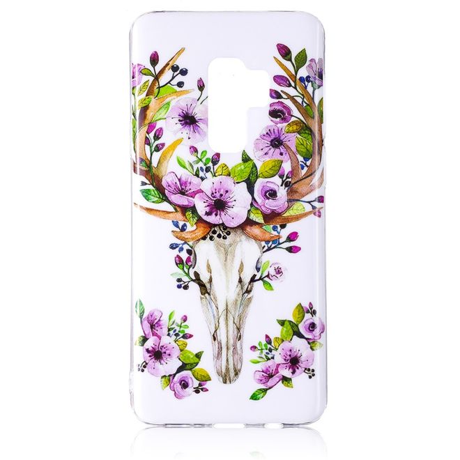 Samsung Galaxy S9 Handy Hülle - Fluoreszierendes Case aus flexiblem Plastik - Elch mit Blumen
