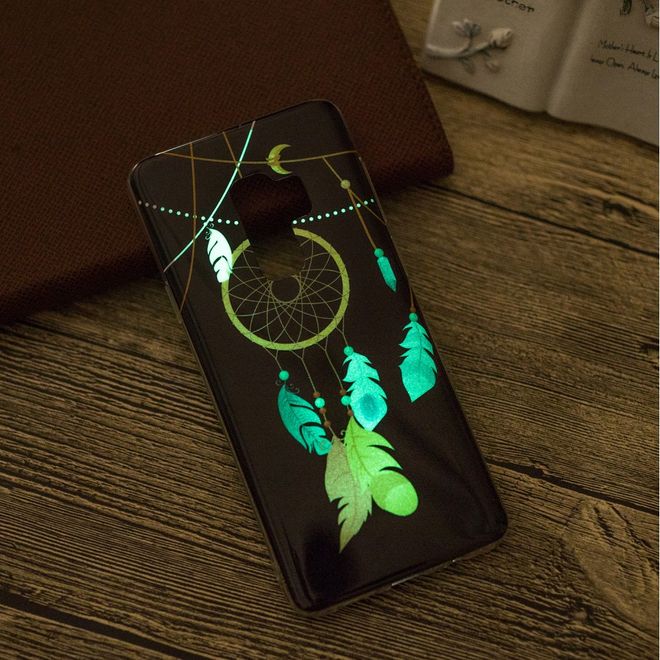 Samsung Galaxy S9 Plus Handy Hülle - Fluoreszierendes Case aus flexiblem Plastik - Traumfänger aus Federn