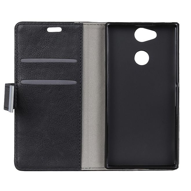 Sony Xperia XA2 Handyhülle - Crazy Horse Leder Case - mit Standfunktion - schwarz