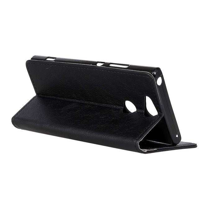 Sony Xperia XA2 Handyhülle - Crazy Horse Leder Case - mit Standfunktion - schwarz