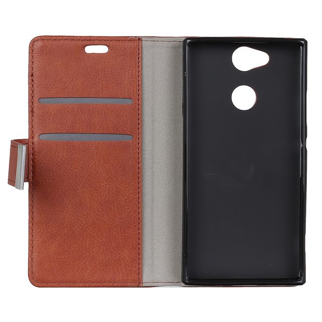 Sony Xperia XA2 Handyhülle - Crazy Horse Leder Case - mit Standfunktion - braun