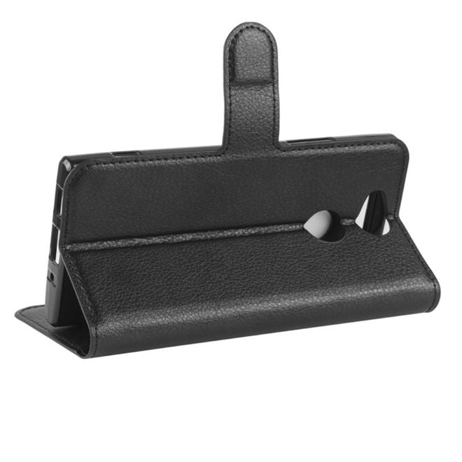 Sony Xperia XA2 Handy Hülle - Leder Bookcover - mit Litchitextur und Standfunktion - schwarz