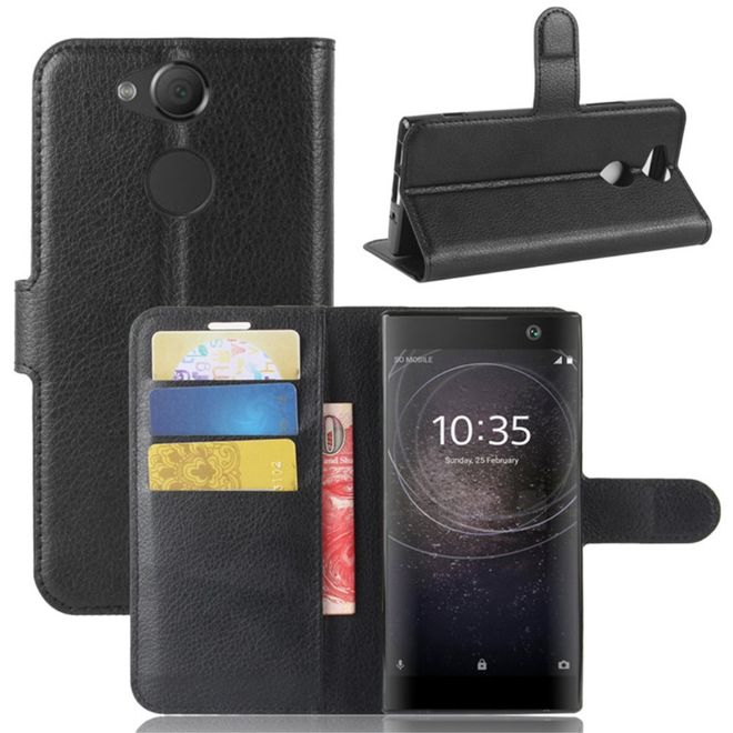 Sony Xperia XA2 Handy Hülle - Leder Bookcover - mit Litchitextur und Standfunktion - schwarz