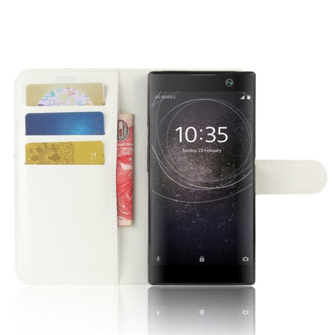 Sony Xperia XA2 Handy Hülle - Leder Bookcover - mit Litchitextur und Standfunktion - weiss
