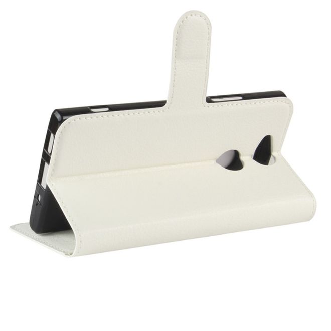 Sony Xperia XA2 Handy Hülle - Leder Bookcover - mit Litchitextur und Standfunktion - weiss