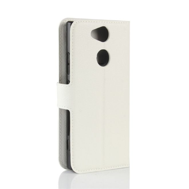 Sony Xperia XA2 Handy Hülle - Leder Bookcover - mit Litchitextur und Standfunktion - weiss