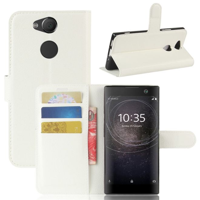Sony Xperia XA2 Handy Hülle - Leder Bookcover - mit Litchitextur und Standfunktion - weiss