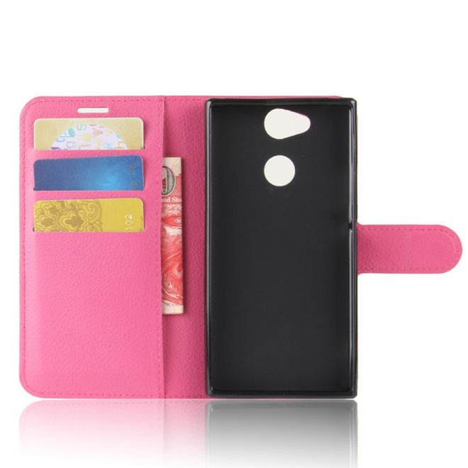 Sony Xperia XA2 Handy Hülle - Leder Bookcover - mit Litchitextur und Standfunktion - rosa