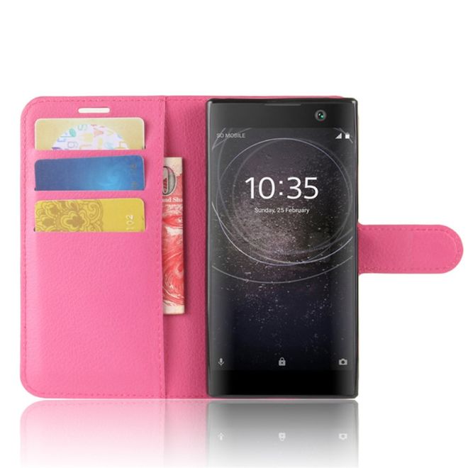 Sony Xperia XA2 Handy Hülle - Leder Bookcover - mit Litchitextur und Standfunktion - rosa