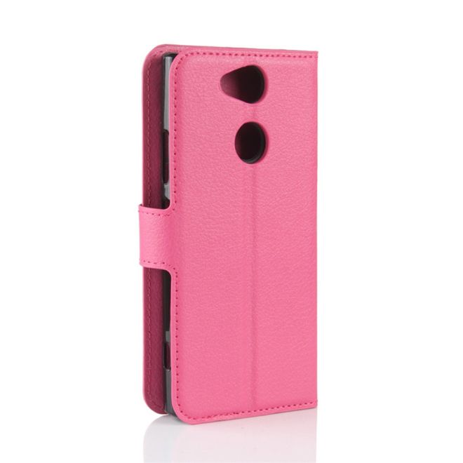 Sony Xperia XA2 Handy Hülle - Leder Bookcover - mit Litchitextur und Standfunktion - rosa